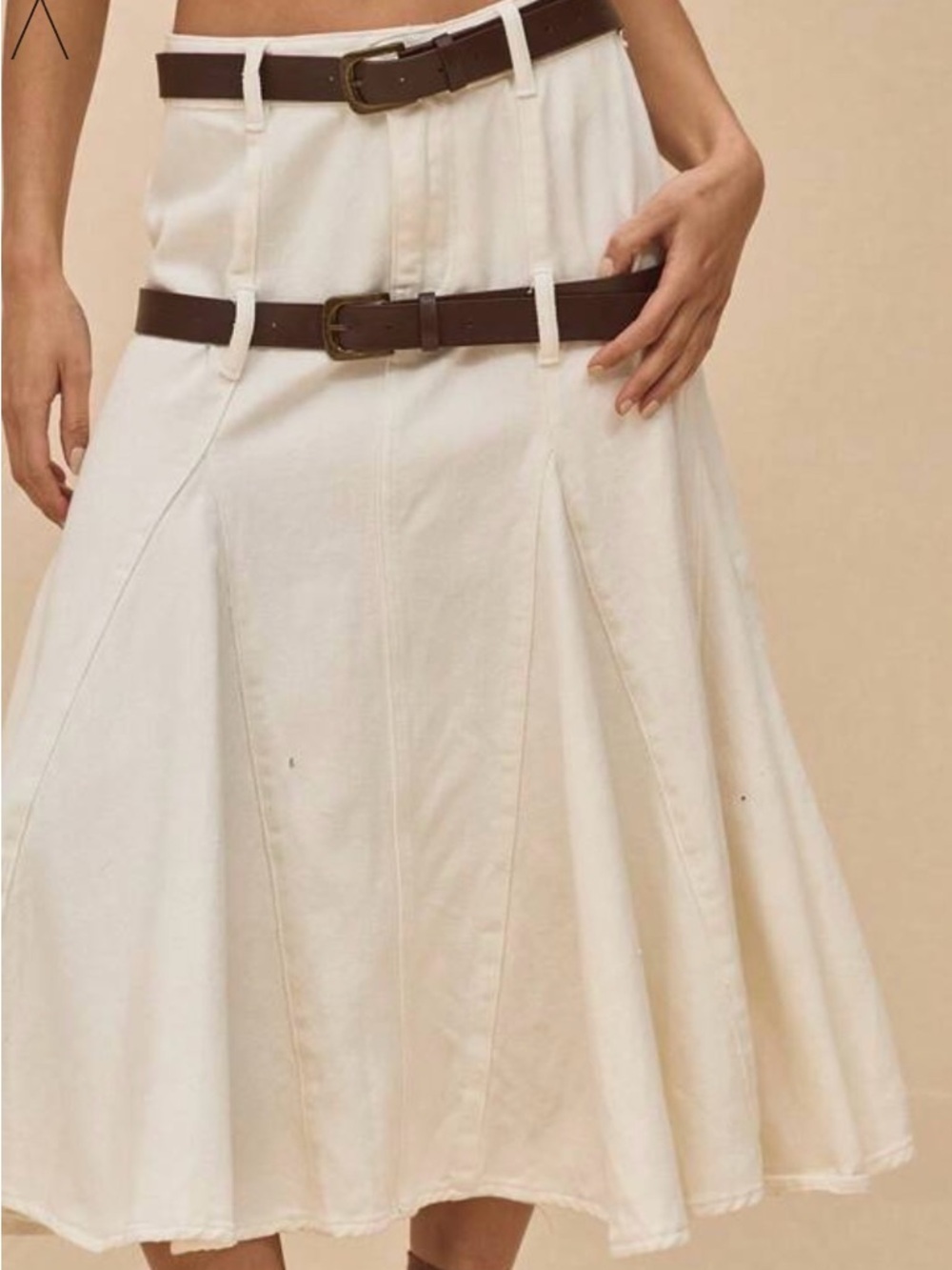Cream Midi A-Line Skirt with Belt Detail
